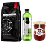 Кофе зерновой вода и вишневый джем